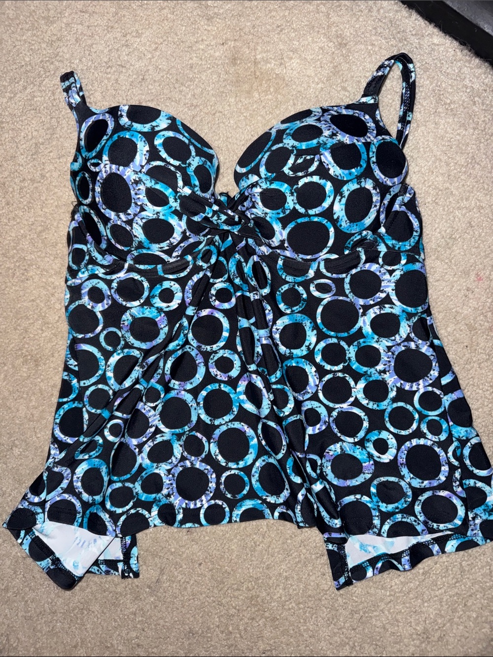 Maidenform Swim Black & Teal Ring-Print Tankini Swim Top